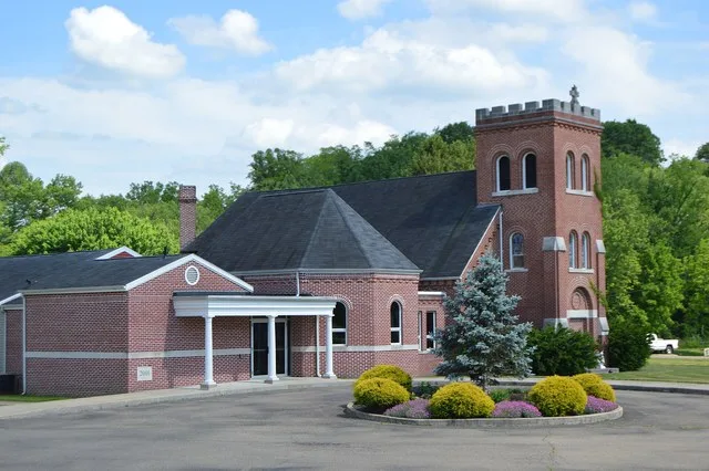 View from the northwest of St. Mary of the Hills Church (formerly St. Patrick Church), located along State Route 78 at 17645 Bank Street in the Athens County section of Buchtel ...