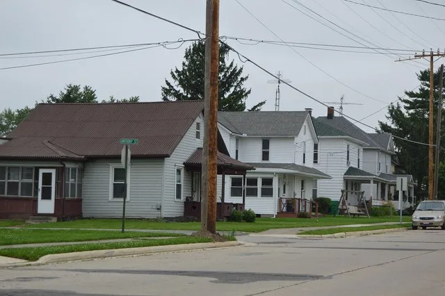 Houses on the southern side of Main Street at the Anthony Street intersection in Cairo , Ohio , United States .