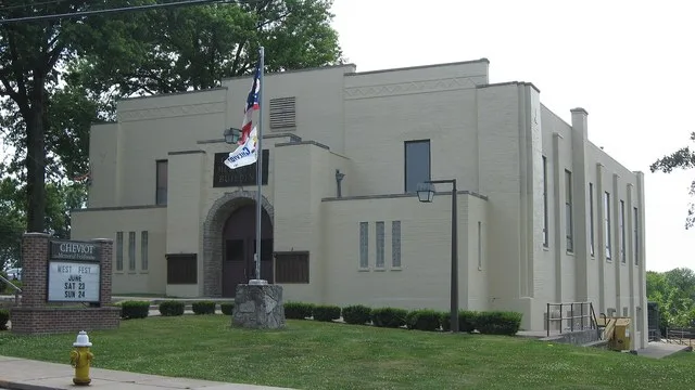 Front and northern side of the Cheviot Fieldhouse , located at 3729 Robb Avenue in Cheviot , Ohio , United States . Built in 1936, it is listed on the National Register of Histori...