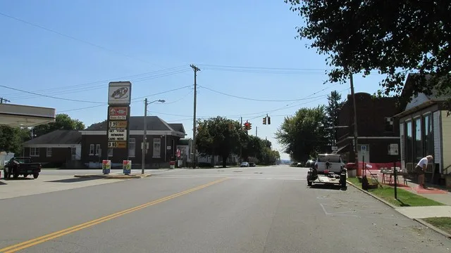 Intersection of Main and High Streets in Clarksburg, Ohio.
