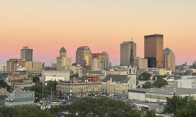 Sunset over Dayton Ohio in September 2022. Photo taken from Dayton Towers, an apartment east of downtown.
