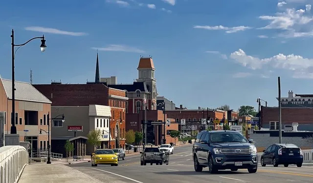 View towards downtown Defiance facing south down Clinton Street.