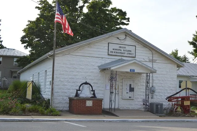 Front and southern side of the Edison village hall, located at 103 N. Boundary Street in Edison , Ohio , United States .