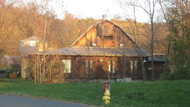 Western end of the main barn at the Brown-Gorman Farm , located at 10052 Reading Road in Evendale , Ohio , United States . Built in 1835 and substantially expanded (including ever...