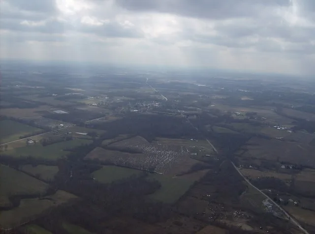 Aerial view of Fayetteville , a village in northern Brown County , Ohio , United States . Picture taken from a Diamond Eclipse light airplane at an altitude of 2,550 feet MSL at a...