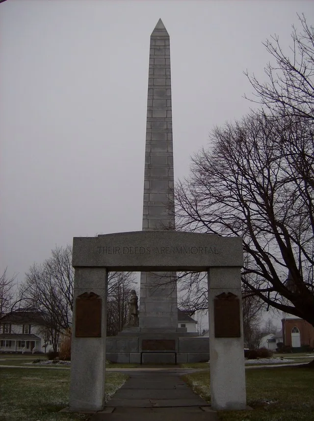 Fort Recovery memorial obelisk in Fort Recovery , Ohio , United States , located along E. Butler St. east of Elm St.