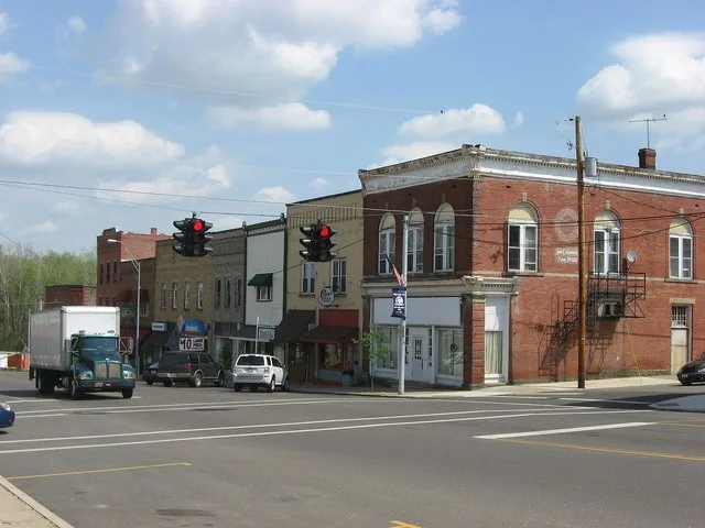 Buildings along N. Main Street ( State Route 95 ) in downtown Fredericktown , Ohio , United States .