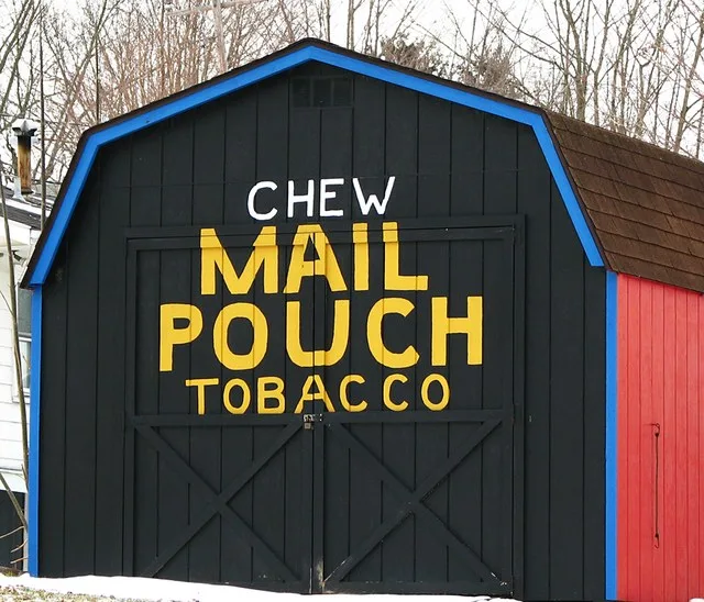 A new shed in Fultonham , Ohio , United States , painted in the style of a Mail Pouch Tobacco barn .