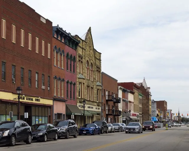 A view of the downtown storefronts