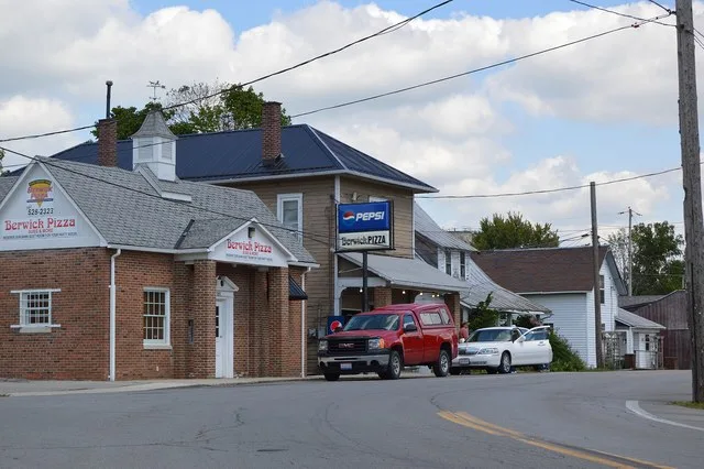 Looking northward on Main Street ( State Route 739 to the Mill Street intersection in central Green Camp , Ohio , United States .
