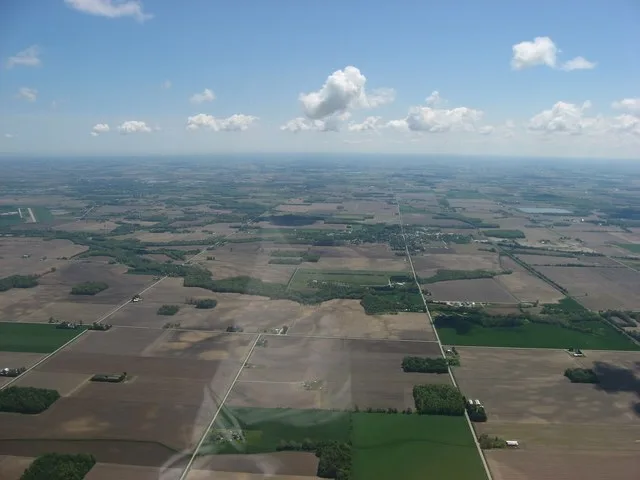 The village of Green Springs , located on the border between Sandusky and Seneca counties in the U.S. state of Ohio . The Sandusky County Regional Airport is visible on the far le...