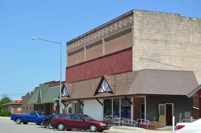 Buildings on the northern side of Randolph Street at the Allen Street intersection in Hamler , Ohio , United States .