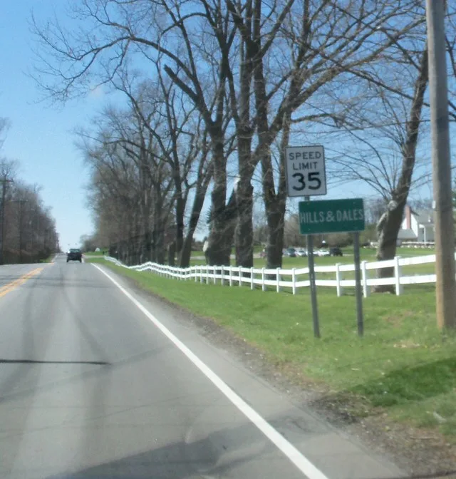 Hills and Dales Road in Stark County, Ohio becomes a 35 miles per hour zone withing the few hundred yards of the village of Hills and Dales, Ohio .