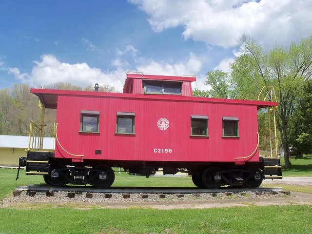 Baltimore and Ohio Railroad caboose in park in Holloway, Ohio