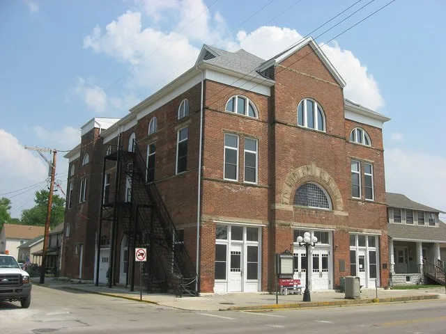 Front and northern side of the Jamestown Opera House , located at 19 N. Limestone Street ( State Route 72 ) in Jamestown , Ohio , United States . Built in 1889, it is listed on th...
