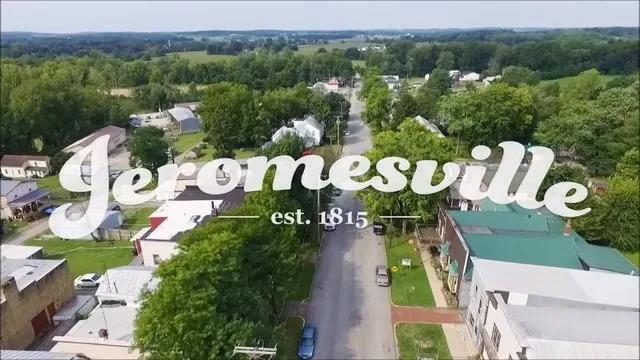 An aerial view of Jeromesville with the cover image.