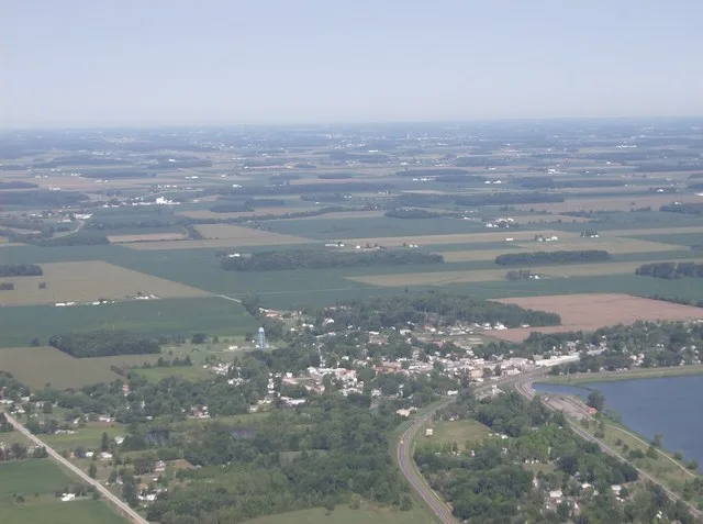 Aerial view of Lakeview , Ohio , United States , taken from Diamond Star light airplane. Picture taken at an bearing of approximately 275º.