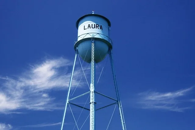Water tower in Laura, Ohio, United States.