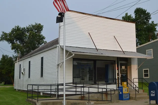 Front and northern side of the post office in Lore City , Ohio , United States , located at 200 Main Street ( State Route 285 ).