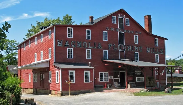 Registered Historic Places in Stark County, Ohio. Elson-Magnolia Flour Mill, 261 N. Main St., Magnolia, Ohio, USA. Photographed 2008-08-25 from driveway in front of the farmhouse...