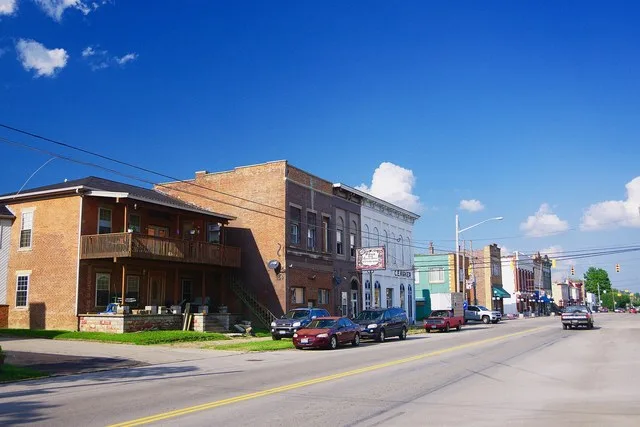 Businesses along Second Street (U.S. Route 52) in Manchester, Ohio, United States.