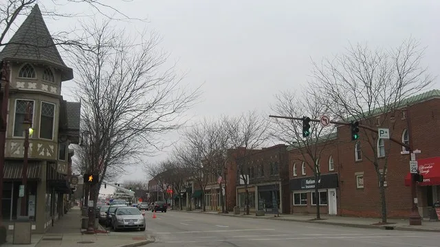 Buildings on the western (left) and eastern (right) sides of Conant Street ( U.S. Route 25 / State Route 25 ), seen from the Wayne Street intersection, in downtown Maumee , Ohio ...