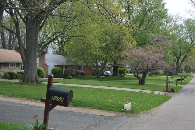Houses on the northern side of Minerva Lake Road, east of the Fairview Drive intersection, in Minerva Park , Ohio , United States .