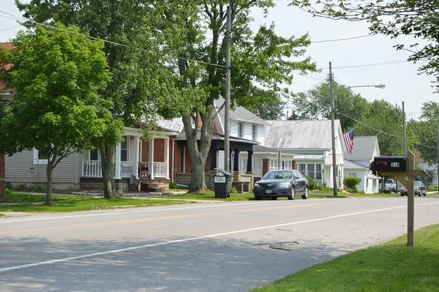 Houses on the eastern side of Main Street ( State Route 235 ) south of the Washington Street intersection in Mount Cory , Ohio , United States .