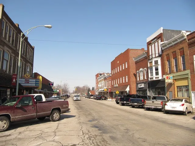 Photograph of the village of North Baltimore , Ohio en , taken at street level from Main Street, looking North.