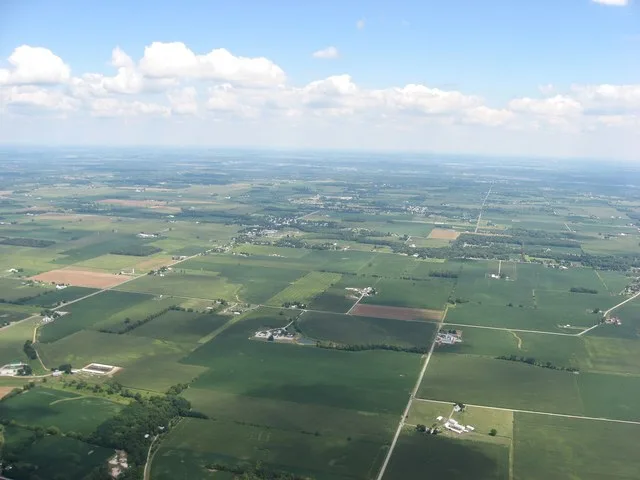 Aerial view of the village of North Hampton and surrounding parts of Pike Township , Clark County , Ohio , United States . Picture taken from a Diamond Eclipse light airplane at a...
