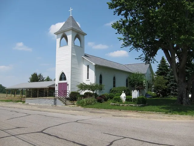 Immaculate Conception Catholic Church (North Lewisburg, Ohio) - exterior, front quarter view