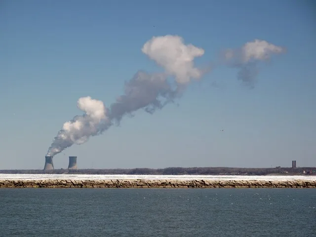 Perry Nuclear Power Station as seen from Headlands State Park, Mentor, Ohio, USA