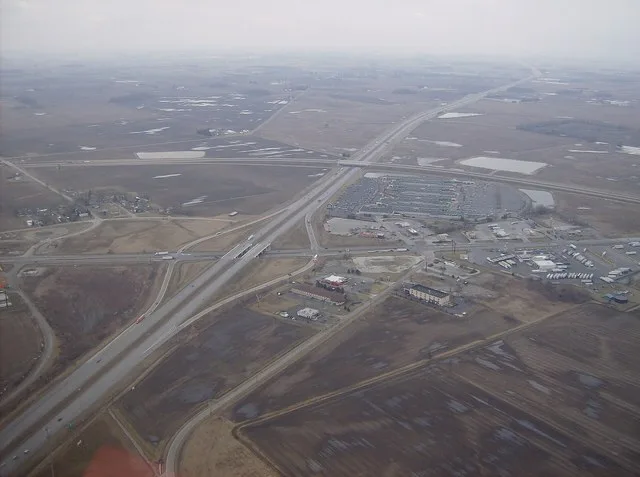Aerial view of West Lancaster , a community in southern Jefferson Township , Fayette County , Ohio , United States . The village of Octa lies primarily just off the bottom edge of...