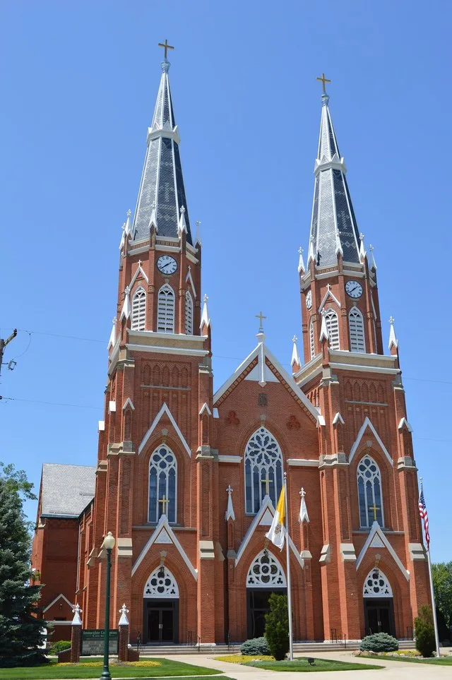 Front of Immaculate Conception Catholic Church, located at 189 Church Street in Ottoville , Ohio , United States . It was built in 1885.