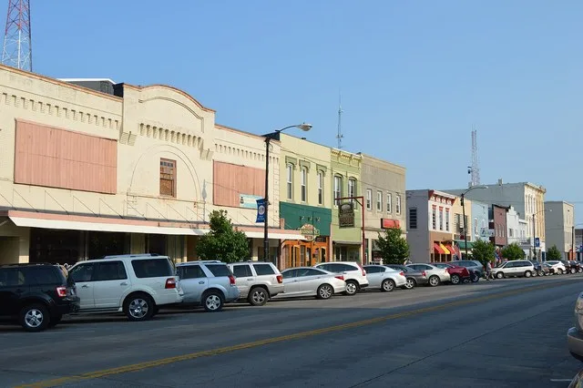 Eastern side of Madison Street, south of the Perry Street intersection, in downtown Port Clinton , Ohio , United States .