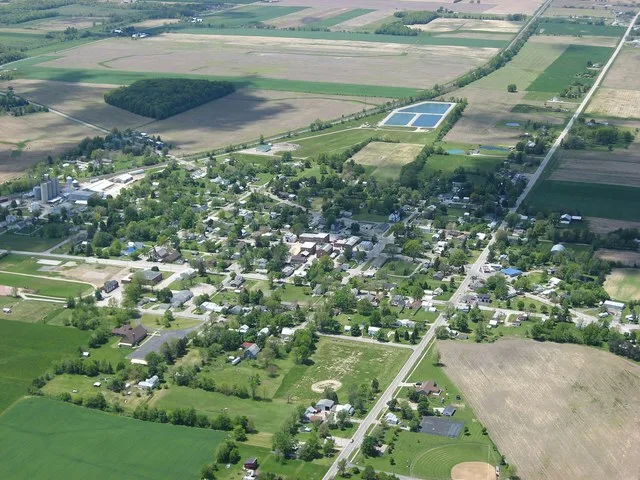 Aerial view of Republic , a village in Scipio Township , Seneca County , Ohio , United States . Picture taken from a Diamond Eclipse light airplane at an altitude of 2,450 feet MS...