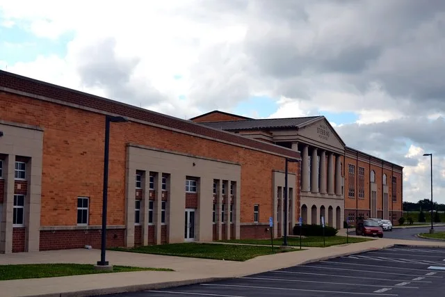 Front of Stebbins High School , located at 1900 Harshman Road in Riverside , Ohio , United States .