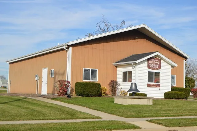 Front and western side of the municipal building in Rossburg , Ohio , United States , located at 200 W. Main Street.