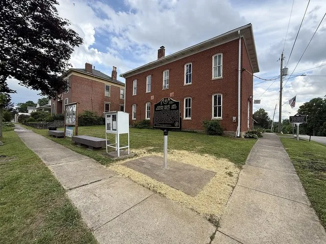 Historic marker at center of Rushville Ohio