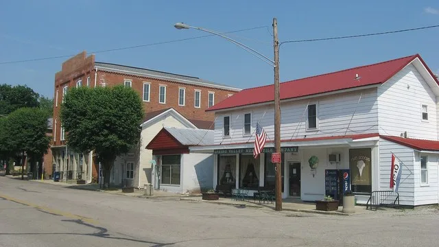 Buildings on the southern side of the first block of W. Main Street in Spring Valley , Ohio , United States . This block is part of the Main Street Historic District , a historic...
