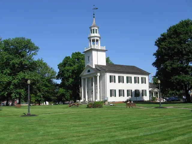 Taken in the Tallmadge Circle, looking northwest at the Tallmadge Historic Church