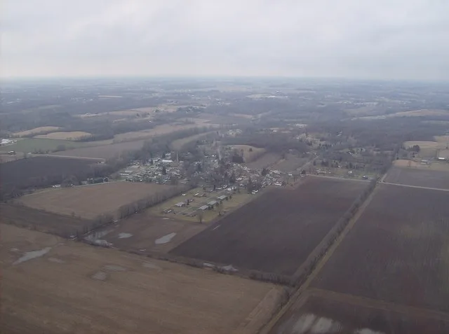 Aerial view of Tremont City in northeastern German Township , Clark County , Ohio , United States . Picture taken from a Diamond Eclipse light airplane at an altitude of 2,000 fee...