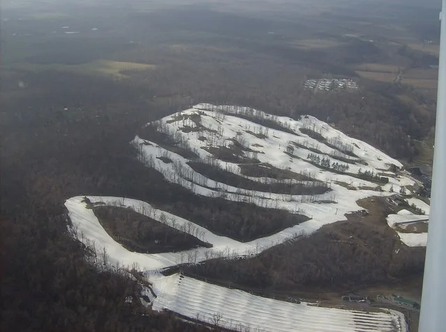 Aerial view of the small ski resort of Mad River Mountain and village of Valley Hi in southern Jefferson Township , Logan County , Ohio , United States , taken from a Diamond Ecli...