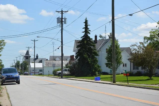 Looking south on Main Street ( State Route 116 ) from the Plum Street intersection in Venedocia , Ohio , United States .