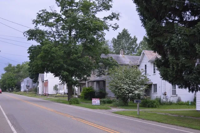 Houses on the northern side of Market Street ( State Route 14 ) in Washingtonville , Ohio , United States . Picture is taken on the Columbiana County side of the street, while the...