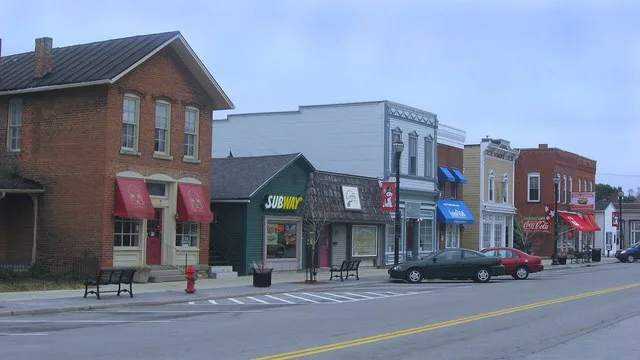 Buildings on the eastern side of the first block of N. Third Street in Waterville , Ohio , United States . This block is part of the Waterville Commercial District , a historic di...