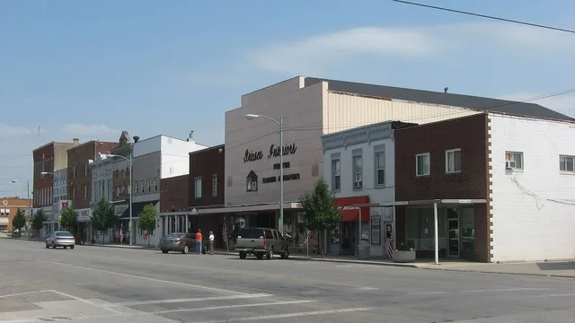 Buildings on the eastern side of the 100 block of South Fulton Street in downtown Wauseon , Ohio , United States .