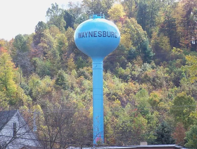 Waynesburg, Ohio watertower seen from old Waynesburg Cemetery.