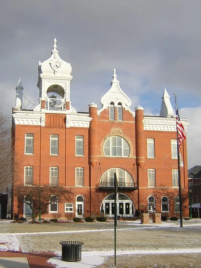 A scene from Wellington , a village in Lorain County , Ohio , United States . This is the Wellington Township town hall.