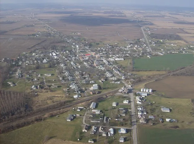 Aerial view of West Mansfield , Ohio , United States , taken from Diamond Eclipse light airplane. Picture taken from an altitude of 2,000 feet MSL at an bearing of approximately 2...